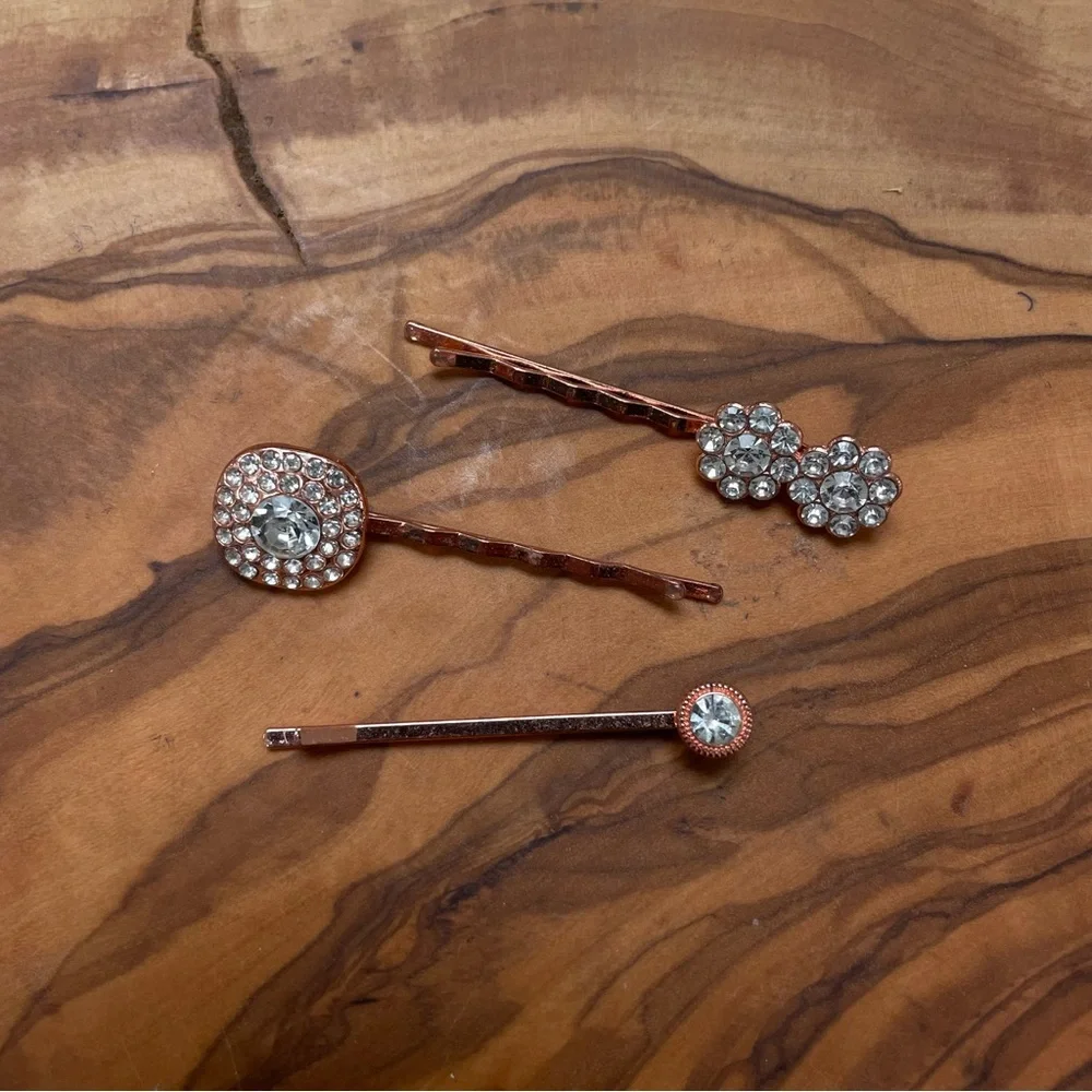 Rose Gold Crystal Hairpin Trio